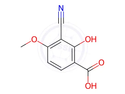Chemical structure of Benzoic acid, 3-cyano-2-hydroxy-4-methoxy-
