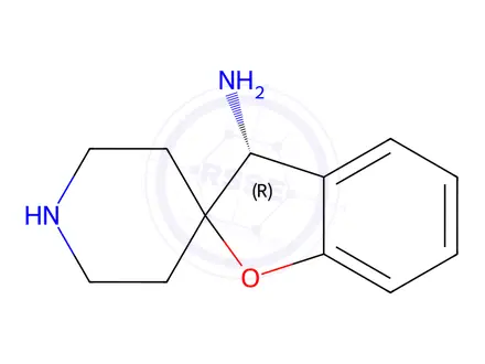 Chemical structure of (3R)-spiro[3H-benzofuran-2,4'-piperidine]-3-amine dihydrochloride