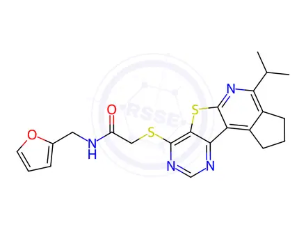 Chemical structure of N-(Furan-2-ylmethyl)-2-((4-isopropyl-2,3-dihydro-1H-cyclopenta[4',5']pyrido[3',2':4,5]thieno[3,2-d]pyrimidin-7-yl)thio)acetamide