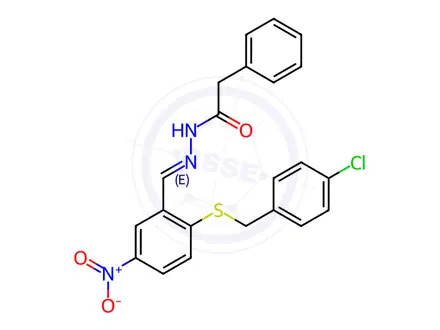 Chemical structure of N'-[(1E)-(2-{[(4-chlorophenyl)methyl]sulfanyl}-5-nitrophenyl)methylidene]-2-phenylacetohydrazide