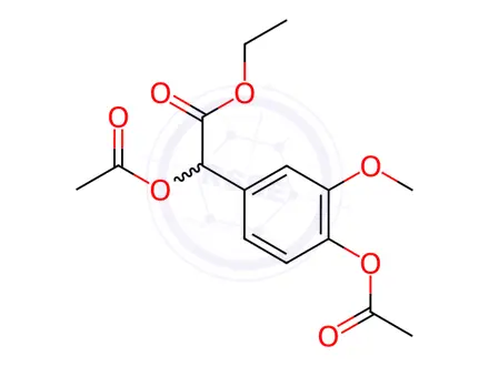 Chemical structure of α,4-Di-O-acetyl Vanillylmandelic Acid Ethyl Ester