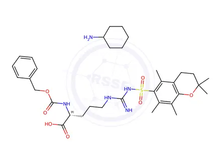 Chemical structure of N-a-Z-Nomega-(2,2,5,7,8-pentamethylchroman-6-sulfonyl)-D-arginine Cyclohexylammonium Salt