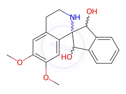 Chemical structure of 3,4-Dihydro-6,7-dimethoxyspiro[isoquinoline-1(2H),2'-indane]-1',3'-diol