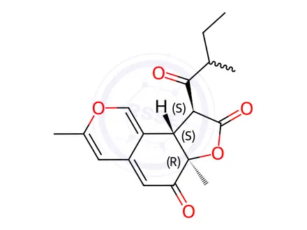 Chemical structure of 4-Acetyl-8-methyl-7-(3-methyl-2-oxopentyl)-1H-2-benzopyran-1,6(8aH)-dione