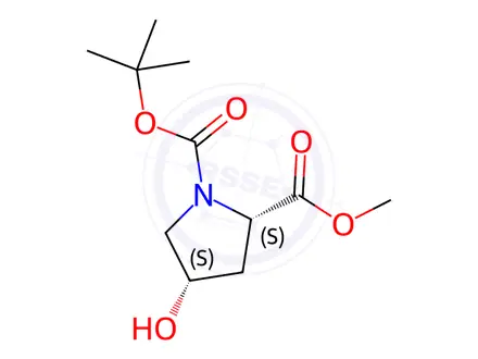 Chemical structure of (2S,4S)-4-Hydroxypyrrolidine-1,2-dicarboxylic Acid 1-tert-Butyl Ester 2-Methyl Ester