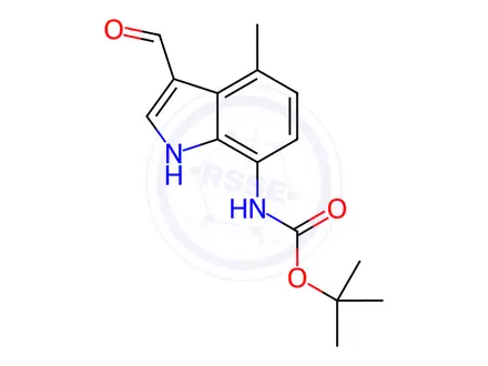 Chemical structure of Carbamic acid, N-(3-formyl-4-methyl-1H-indol-7-yl)-, 1,1-dimethylethyl ester