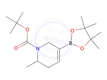 Chemical structure of tert-butyl 2-methyl-5-(4,4,5,5-tetramethyl-1,3,2-dioxaborolan-2-yl)-1,2,3,6-tetrahydropyridine-1-carboxylate
