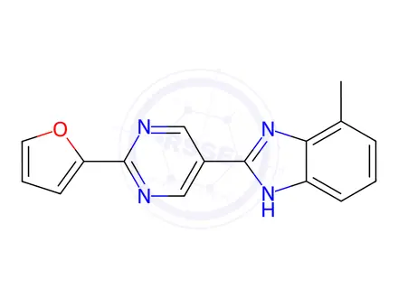Chemical structure of 2-[2-(2-Furanyl)-5-pyrimidinyl]-7-methyl-1H-benzimidazole