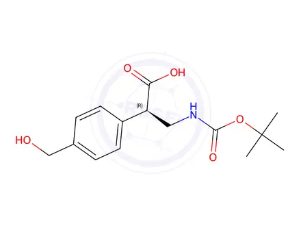 Chemical structure of (R)-3-((tert-butoxycarbonyl)amino)-2-(4-(hydroxymethyl)phenyl)propanoic acid