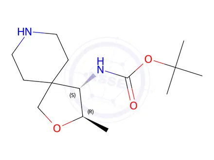 Chemical structure of tert-Butyl ((3R,4S)-3-methyl-2-oxa-8-azaspiro[4.5]decan-4-yl)carbamate