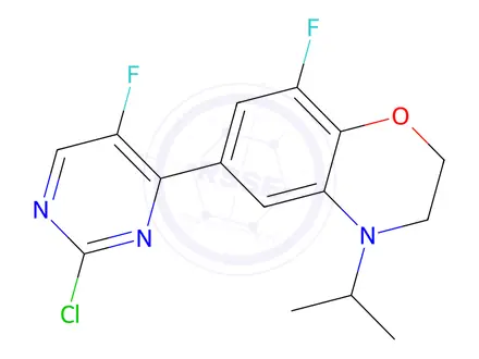 Chemical structure of 6-(2-Chloro-5-fluoropyrimidin-4-yl)-8-fluoro-4-isopropyl-3,4-dihydro-2H-benzo[b][1,4]oxazine