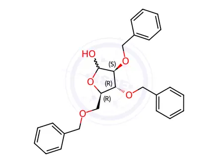 Chemical structure of (3S,4R,5R)-3,4-bis(benzyloxy)-5-((benzyloxy)methyl)tetrahydrofuran-2-ol