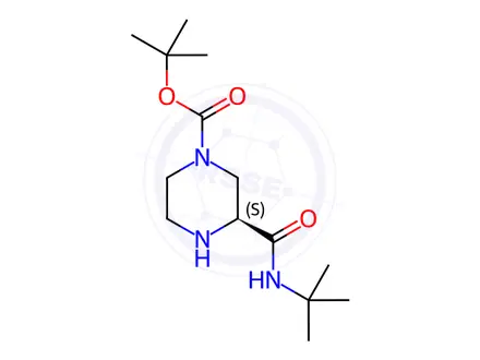 Chemical structure of (S)-2-tert-Butylcarboxamide-4-tert-butoxycarbonyl piperazine