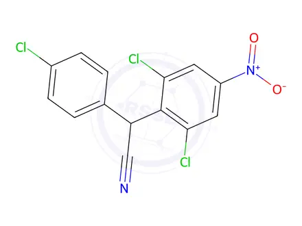 Chemical structure of 2, 6- Dichloro- α- (4- chlorophenyl) - 4- nitrobenzeneacetonitrile
