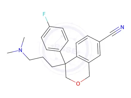 Chemical structure of 4-(3-(dimethylamino)propyl)-4-(4-fluorophenyl) isochroman-7-carbonitrile