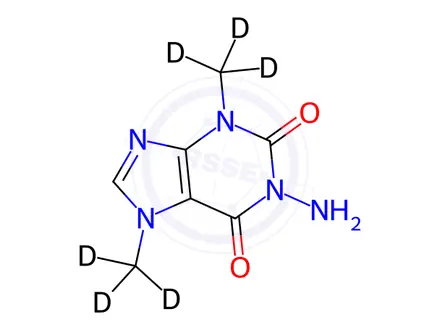 Chemical structure of 5-Amino-3,7-dimethyl Xanthine-d6