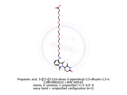 Chemical structure of Propanoic acid, 3-[[17-[[2-(2,6-dioxo-3-piperidinyl)-2,3-dihydro-1,3-dioxo-1H-isoindol-4-yl]amino]-3,6,9,12,15-pentaoxaheptadec-1-yl]oxy]-