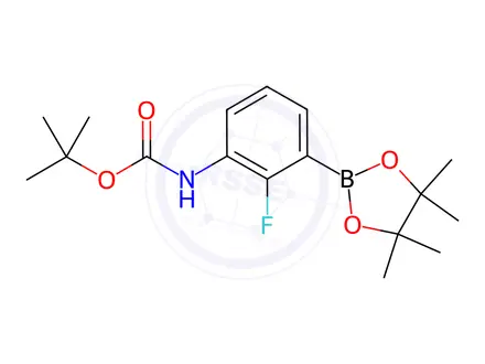 Chemical structure of Carbamic acid, N-[2-fluoro-3-(4,4,5,5-tetramethyl-1,3,2-dioxaborolan-2-yl)phenyl]-, 1,1-dimethylethyl ester