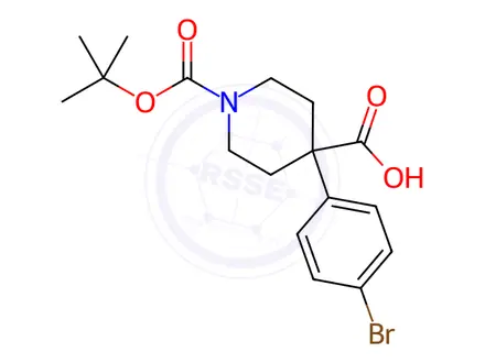 Chemical structure of 4-(4-Bromophenyl)-1-(tert-butoxycarbonyl)piperidine-4-carboxylic acid