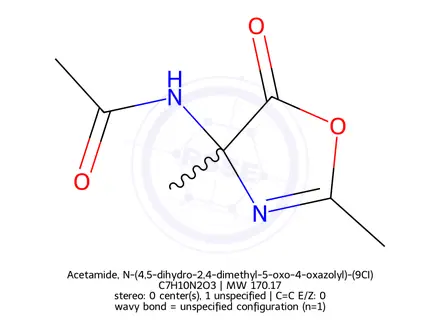 Chemical structure of Acetamide, N-(4,5-dihydro-2,4-dimethyl-5-oxo-4-oxazolyl)-(9CI)