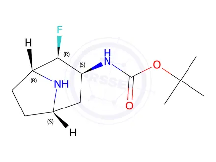 Chemical structure of tert-Butyl ((1R,2R,3S,5S)-2-fluoro-8-azabicyclo[3.2.1]octan-3-yl)carbamate