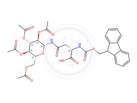 Chemical structure of 2N-Fmoc-4N-(2,3,4,6-tetra-O-acetyl-b-D-glucopyranosyl)-L-aparagine