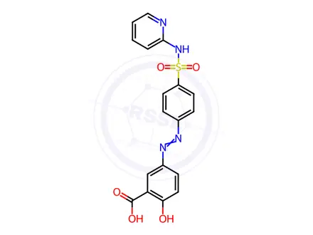 Chemical structure of (E)-2-Hydroxy-5-((4-(N-(pyridin-2-yl)sulfamoyl)phenyl)diazenyl)benzoic Acid