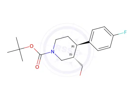 Chemical structure of tert-Butyl (3S,4R)-4-(4-fluorophenyl)-3-(((methylsulfonyl)oxy)methyl)piperidine-1-carboxylate