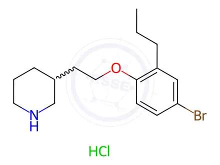 Chemical structure of 3-[2-(4-Bromo-2-propylphenoxy)ethyl]piperidine hydrochloride