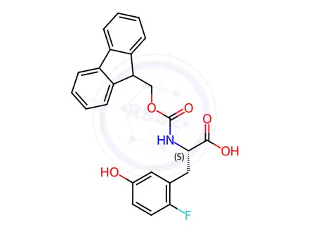 Chemical structure of N-Fmoc-2-fluoro-5-hydroxy-L-phenylalanine