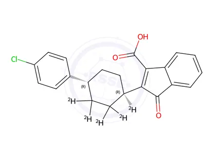 Chemical structure of 2-((1r,4r)-4-(4-Chlorophenyl)cyclohexyl-d5)-1-oxo-1H-indene-3-carboxylic Acid