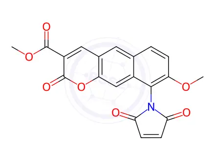 Chemical structure of Methyl 9-maleinimido-8-methoxy-6,7-benzocoumarin-3-carboxylate