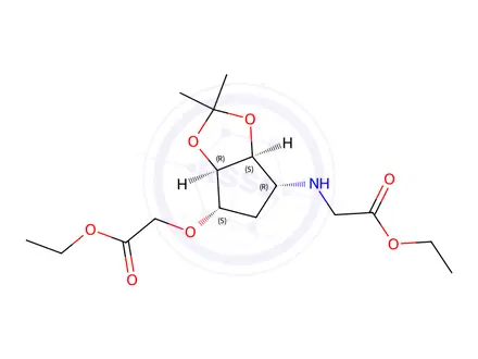 Chemical structure of Ethyl 2-(((3aS,4R,6S,6aR)-6-(2-ethoxy-2-oxoethoxy)-2,2-dimethyltetrahydro-3aH-cyclopenta[d][1,3]dioxol-4-yl)amino)acetate