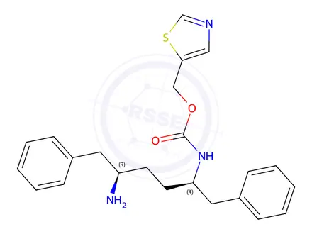 Chemical structure of thiazol-5-ylmethyl ((2R,5R)-5-amino-1,6-diphenylhexan-2-yl)carbamate
