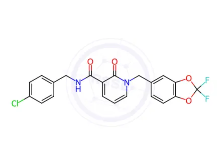 Chemical structure of N-(4-chlorobenzyl)-1-((2,2-difluorobenzo[d][1,3]dioxol-5-yl)methyl)-2-oxo-1,2-dihydropyridine-3-carboxamide