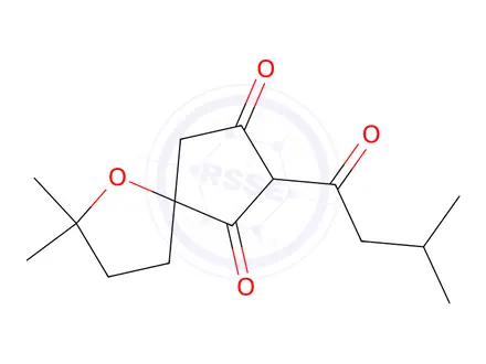 Chemical structure of 2,2-Dimethyl-7-(3-methyl-1-oxobutyl)-1-oxaspiro[4.4]nonane-6,8-dione