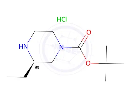 Chemical structure of (R)-tert-Butyl 3-ethylpiperazine-1-carboxylate hydrochloride