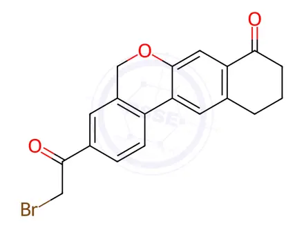 Chemical structure of 3-(2-Bromoacetyl)-10,11-dihydro-5H-dibenzo[c,g]chromen-8(9H)-one