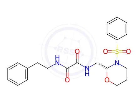 Chemical structure of N'-[[3-(benzenesulfonyl)-1,3-oxazinan-2-yl]methyl]-N-(2-phenylethyl)oxamide