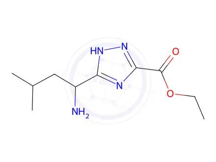 Chemical structure of Ethyl 3-(1-Amino-3-methylbutyl)-1H-1,2,4-triazole-5-carboxylate