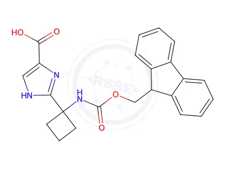 Chemical structure of 2-(1-((((9h-Fluoren-9-yl)methoxy)carbonyl)amino)cyclobutyl)-1h-imidazole-4-carboxylic acid