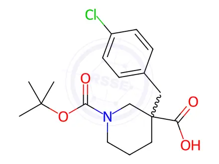 Chemical structure of 1-(tert-Butoxycarbonyl)-3-(4-chlorobenzyl)-3-piperidinecarboxylic acid