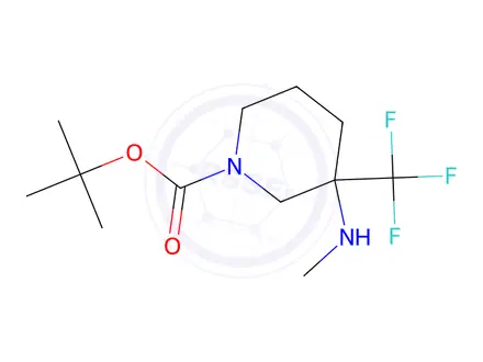 Chemical structure of Tert-butyl 3-(methylamino)-3-(trifluoromethyl)piperidine-1-carboxylate