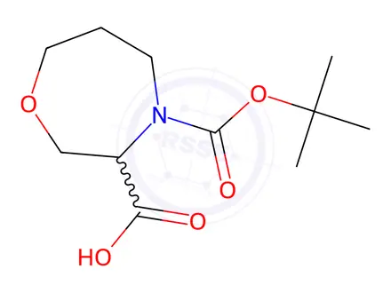 Chemical structure of 1,4-Oxazepine-3,4(5H)-dicarboxylic acid, tetrahydro-, 4-(1,1-dimethylethyl) ester