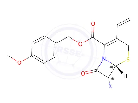 Chemical structure of 4-Methoxybenzyl (6R,7R)-7-amino-8-oxo-3-vinyl-5-thia-1-azabicyclo[4.2.0]oct-2-ene-2-carboxylate