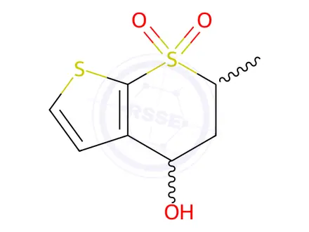 Chemical structure of (4R,6R)-4-hydroxy-6-methyl-5,6-dihydro-4H-thieno[2,3-b]thiopyran 7,7-dioxide