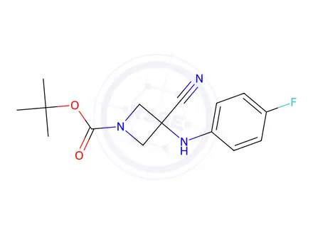 Chemical structure of 1-Azetidinecarboxylic acid, 3-cyano-3-[(4-fluorophenyl)amino]-, 1,1-dimethylethyl ester