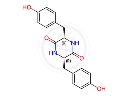 Chemical structure of (3R,6R)-3,6-Bis(4-hydroxybenzyl)piperazine-2,5-dione