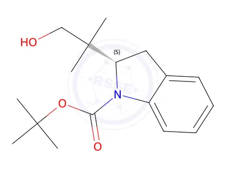 Chemical structure of tert-butyl (2S)-2-(1-hydroxy-2-methylpropan-2-yl)-2,3-dihydro-1H-indole-1-carboxylate