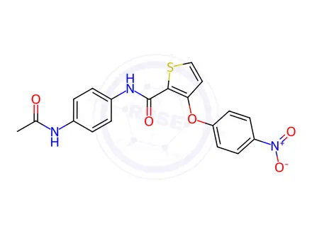 Chemical structure of N-(4-Acetamidophenyl)-3-(4-nitrophenoxy)thiophene-2-carboxamide